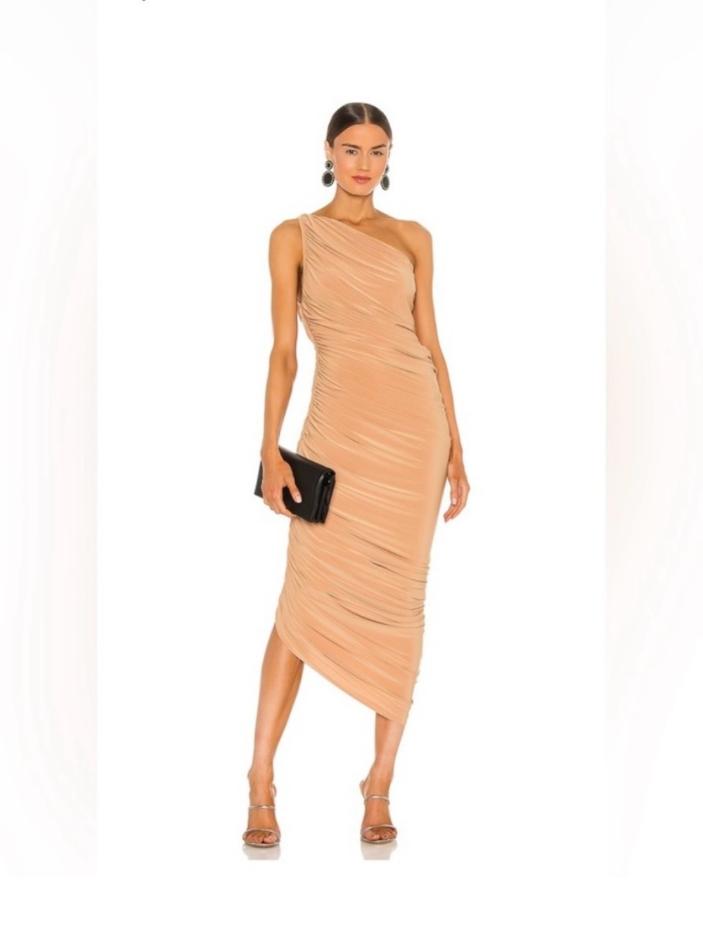 Norma Kamali Diana One-Shoulder Draped Midi Dress in Light Rose - Picture 3 of 3